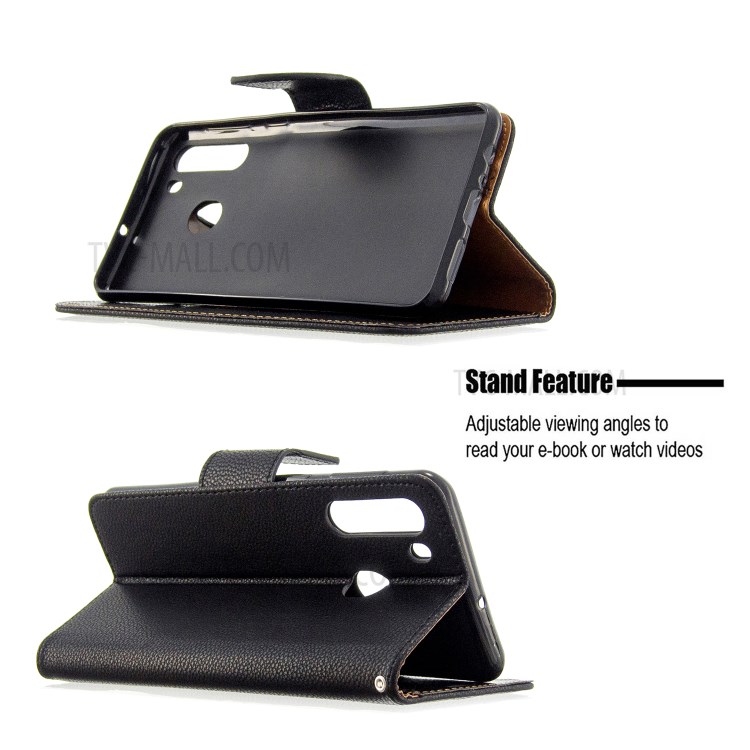 Litchi Texture Wallet Stand Leather Cover with Strap for Samsung Galaxy A21 - Black-5