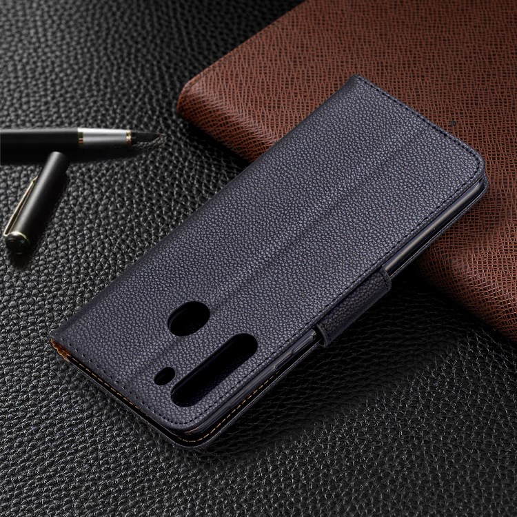 Litchi Texture Wallet Stand Leather Cover with Strap for Samsung Galaxy A21 - Black-8