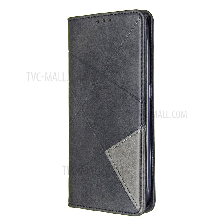 Geometric Pattern Leather Stand Case Card Holder Shell for Samsung Galaxy A01 - Black-2