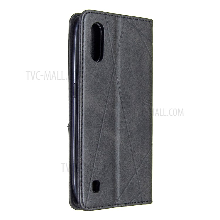 Geometric Pattern Leather Stand Case Card Holder Shell for Samsung Galaxy A01 - Black-3