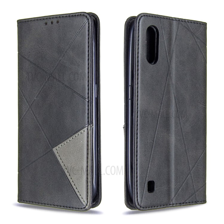 Geometric Pattern Leather Stand Case Card Holder Shell for Samsung Galaxy A01 - Black-4