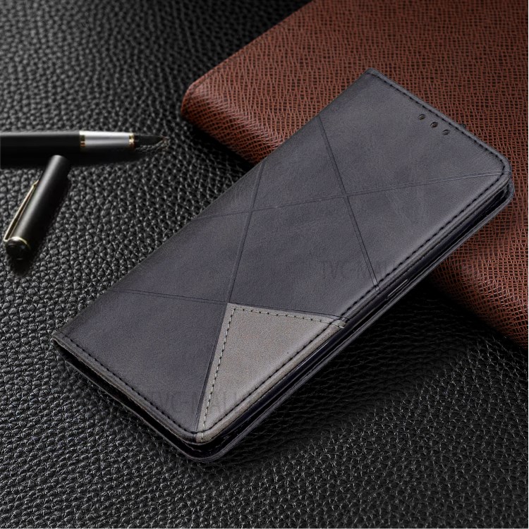 Geometric Pattern Leather Stand Case Card Holder Shell for Samsung Galaxy A01 - Black-8