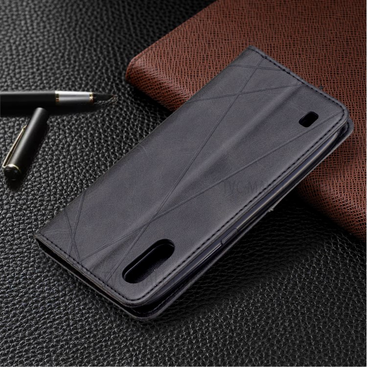 Geometric Pattern Leather Stand Case Card Holder Shell for Samsung Galaxy A01 - Black-9