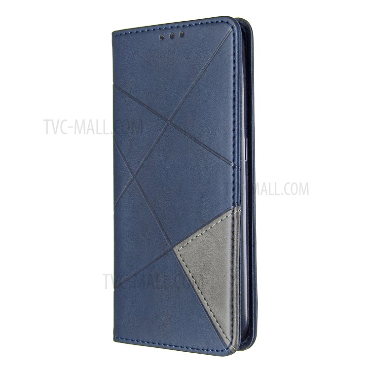 Geometric Pattern Leather Stand Case Card Holder Shell for Samsung Galaxy A01 - Blue-2