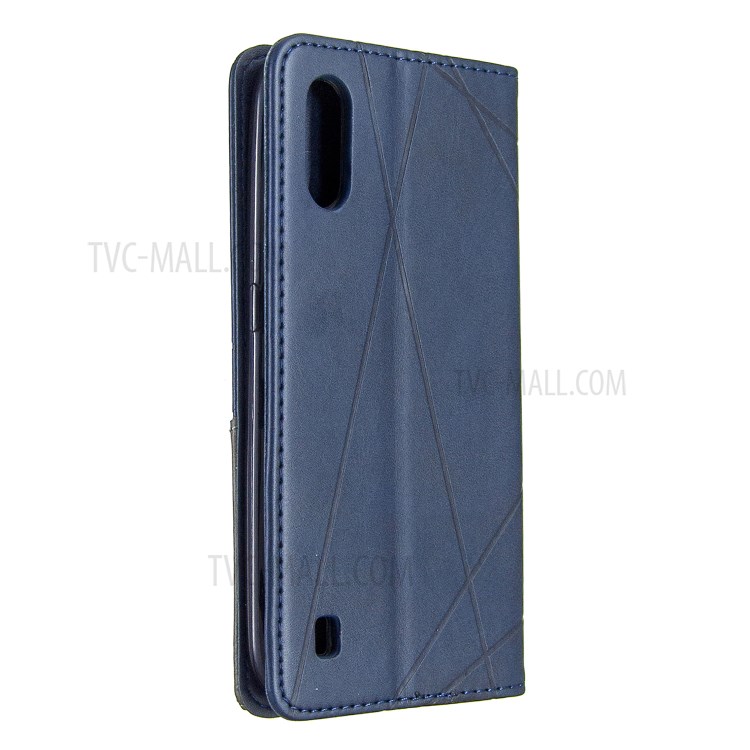 Geometric Pattern Leather Stand Case Card Holder Shell for Samsung Galaxy A01 - Blue-3