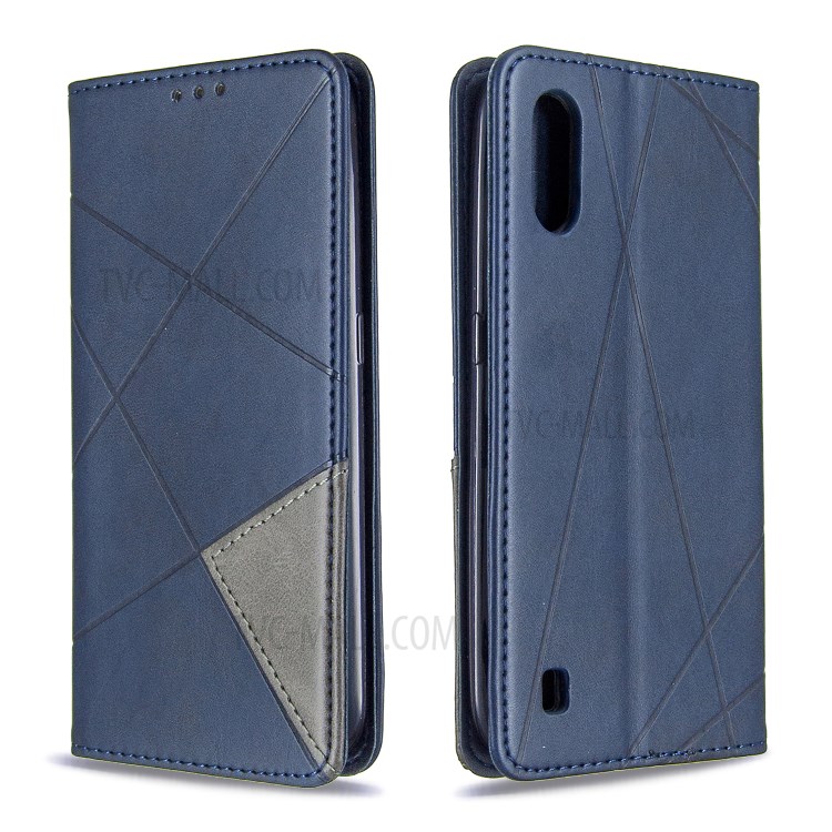 Geometric Pattern Leather Stand Case Card Holder Shell for Samsung Galaxy A01 - Blue-4