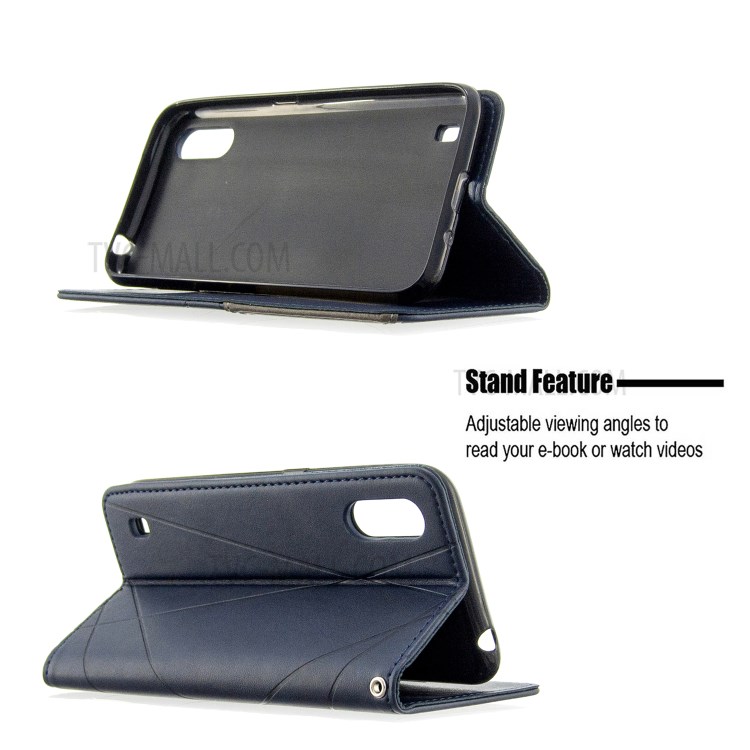 Geometric Pattern Leather Stand Case Card Holder Shell for Samsung Galaxy A01 - Blue-5