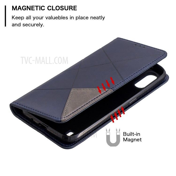 Geometric Pattern Leather Stand Case Card Holder Shell for Samsung Galaxy A01 - Blue-6