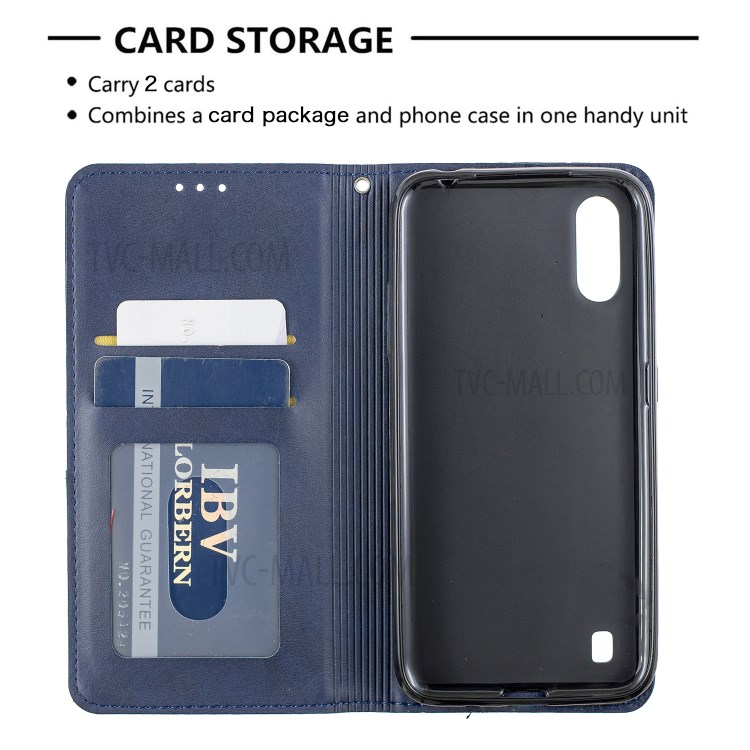 Geometric Pattern Leather Stand Case Card Holder Shell for Samsung Galaxy A01 - Blue-7