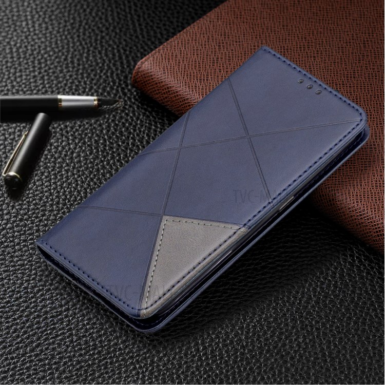 Geometric Pattern Leather Stand Case Card Holder Shell for Samsung Galaxy A01 - Blue-8
