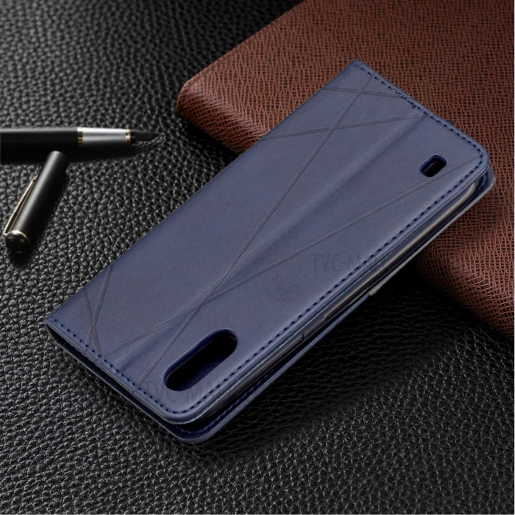 Geometric Pattern Leather Stand Case Card Holder Shell for Samsung Galaxy A01 - Blue-9