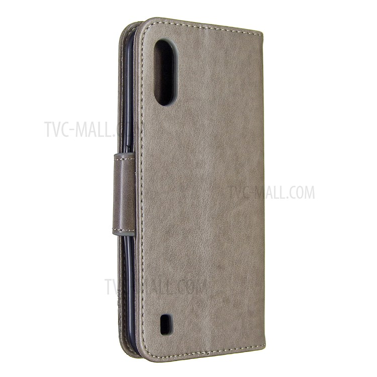 Mariposa Cartera Cáscara De La Protección Del Cuero Del Tirón Impronta Para Samsung Galaxy A01 - Gris-3