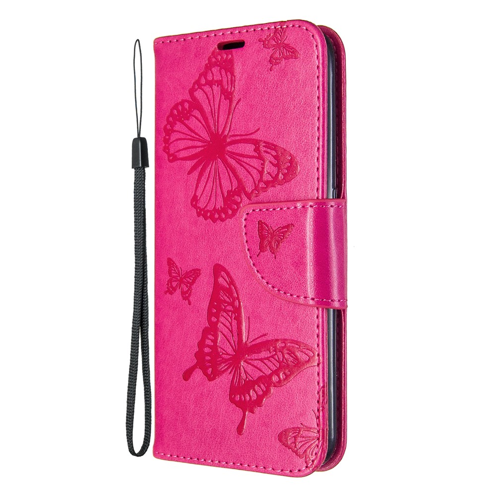 Imprint Butterfly Wallet Flip Leather Protection Shell for Samsung Galaxy A01 - Rose-2