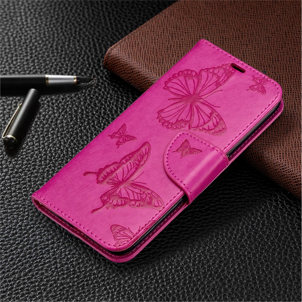 Imprint Butterfly Wallet Flip Leather Protection Shell for Samsung Galaxy A01 - Rose-7