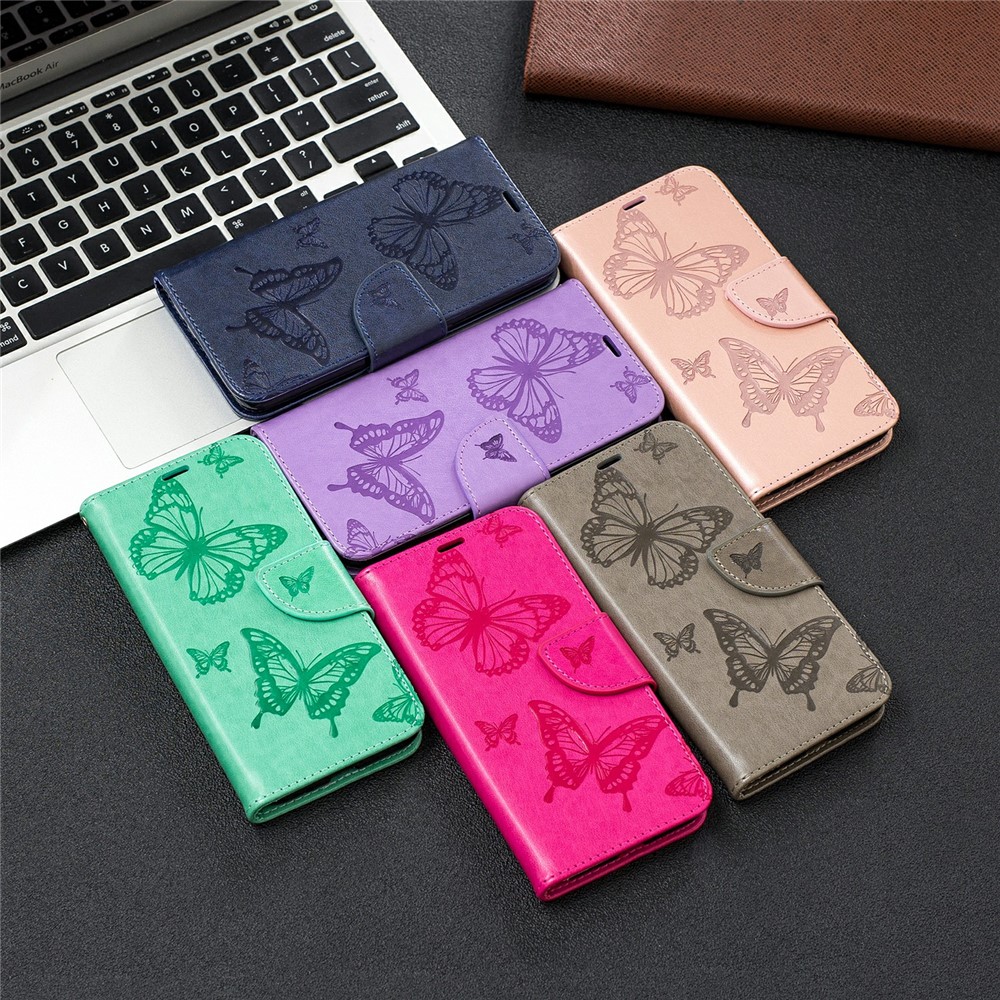Imprint Butterfly Wallet Flip Leather Protection Shell for Samsung Galaxy A01 - Rose-9