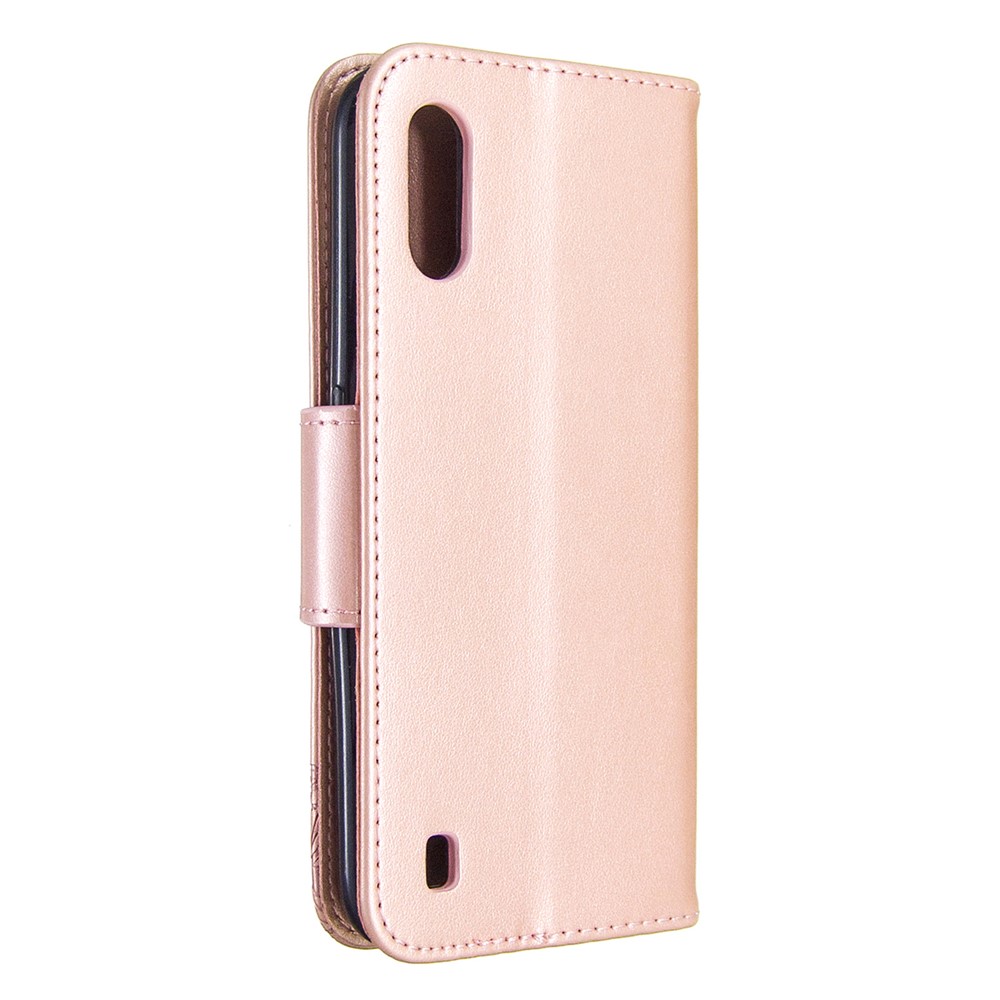 Imprint Butterfly Wallet Flip Leather Protection Shell for Samsung Galaxy A01 - Rose Gold-3