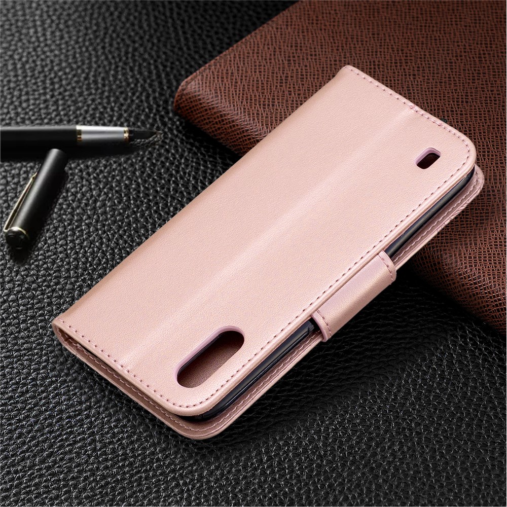 Imprint Butterfly Wallet Flip Leather Protection Shell for Samsung Galaxy A01 - Rose Gold-8