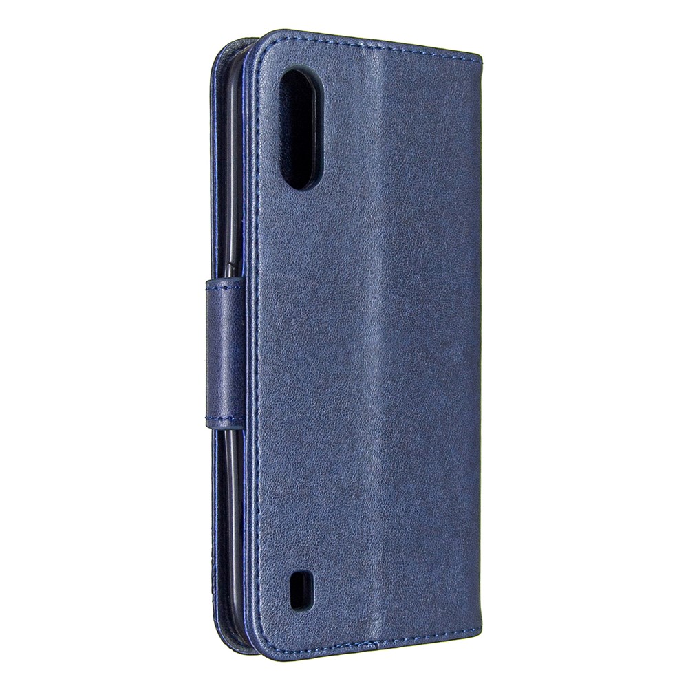 Imprint Butterfly Wallet Flip Leather Protection Shell for Samsung Galaxy A01 - Dark Blue-3