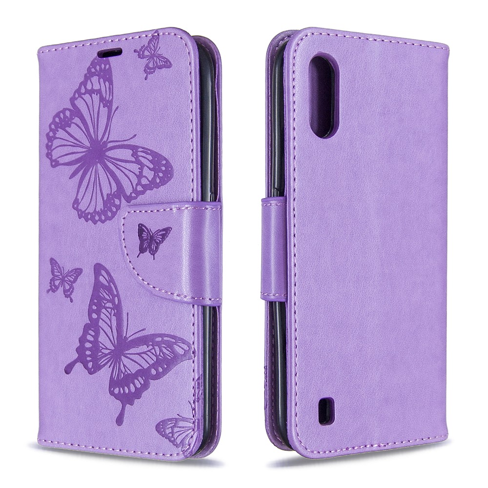 Mentions D'impression Portefeuille Portefeuille Flip Coquille De Protection Pour Samsung Galaxy A01 - Mauve-4