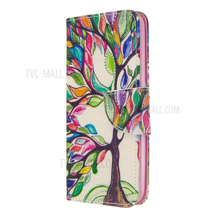 Pattern Printing Leather Wallet Case for Samsung Galaxy A01 - Colorized Tree-2