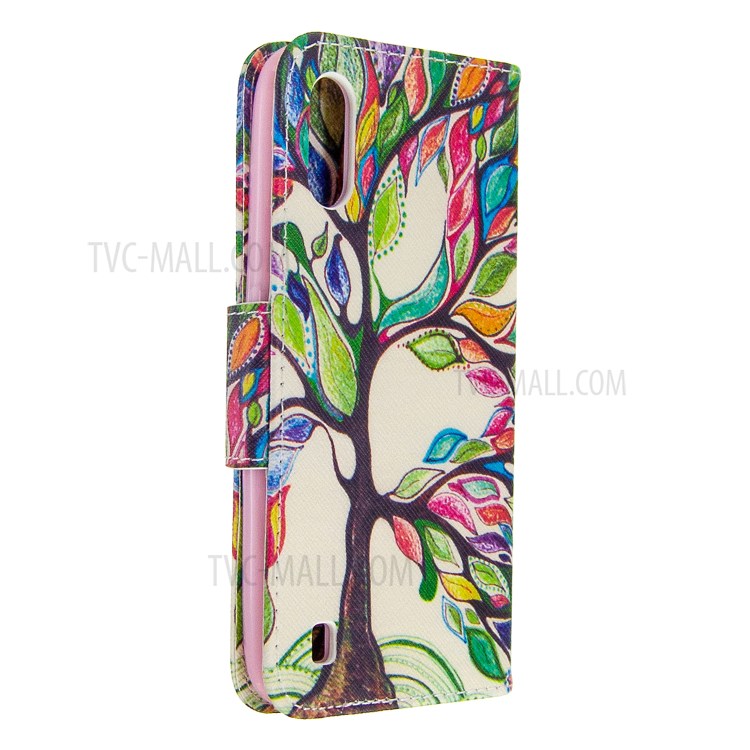 Pattern Printing Leather Wallet Case for Samsung Galaxy A01 - Colorized Tree-3