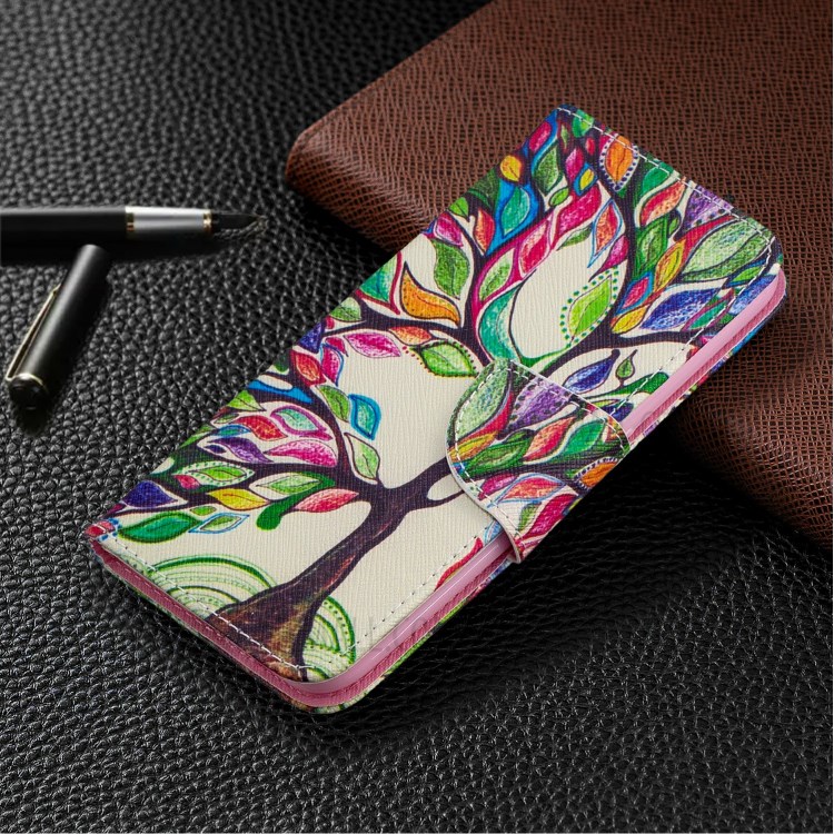 Pattern Printing Leather Wallet Case for Samsung Galaxy A01 - Colorized Tree-7