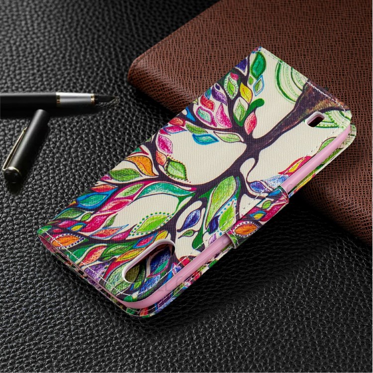 Pattern Printing Leather Wallet Case for Samsung Galaxy A01 - Colorized Tree-8