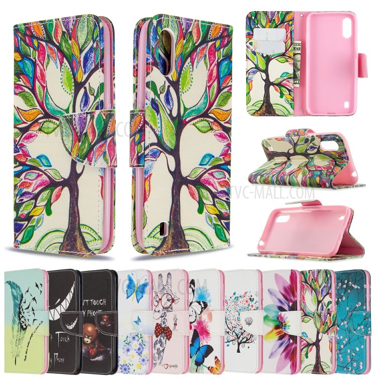 Pattern Printing Leather Wallet Case for Samsung Galaxy A01 - Colorized Tree-9