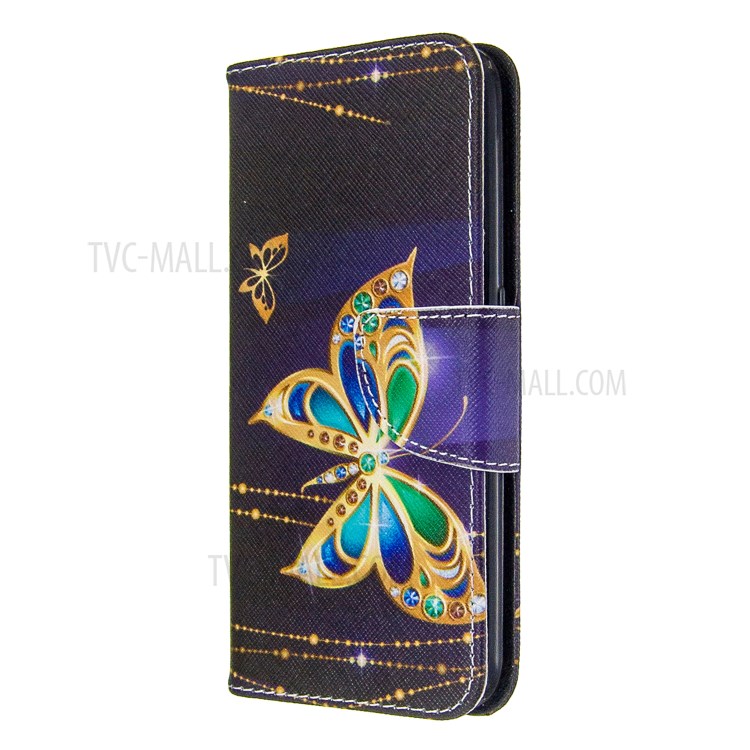 Printing Surface Wallet Stand Flip Leather Phone Covering for Samsung Galaxy A01 - Gold Butterfly-2