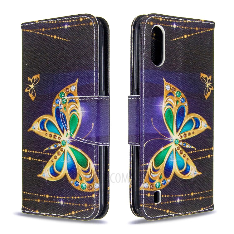 Printing Surface Wallet Stand Flip Leather Phone Covering for Samsung Galaxy A01 - Gold Butterfly-4