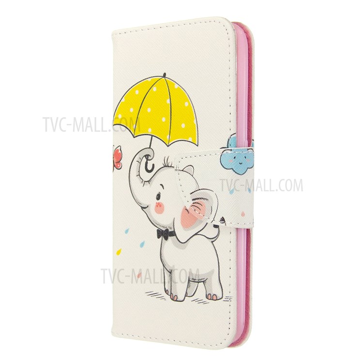 Imprimir Carteira Superfície Suporte Do Telefone De Couro Da Aleta Cobrindo Para Samsung Galaxy A01 - Elefante Segurando Um Guarda-chuva-2