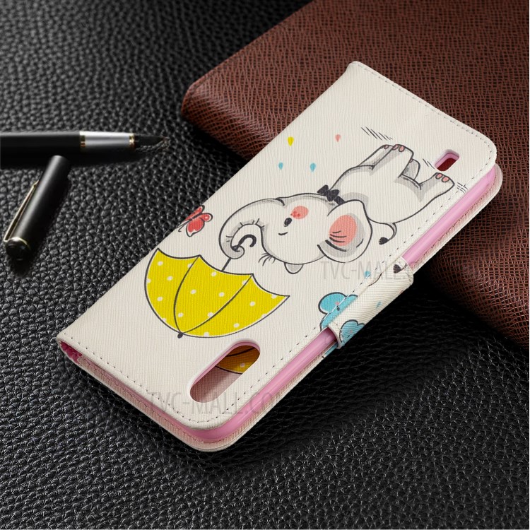 Imprimir Carteira Superfície Suporte Do Telefone De Couro Da Aleta Cobrindo Para Samsung Galaxy A01 - Elefante Segurando Um Guarda-chuva-8