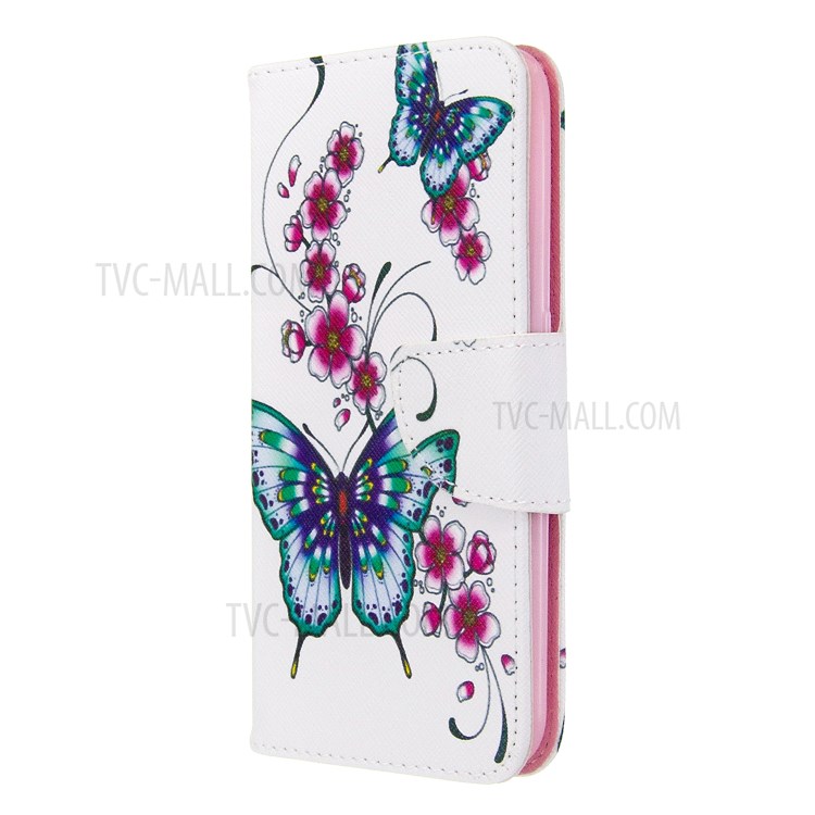 Impresión De La Cartera Superficie Del Soporte Del Teléfono Del Cuero Del Tirón Cubre Para Samsung Galaxy A01 - Mariposa Y Flores-2