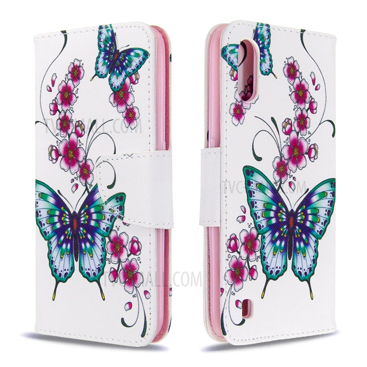 Impresión De La Cartera Superficie Del Soporte Del Teléfono Del Cuero Del Tirón Cubre Para Samsung Galaxy A01 - Mariposa Y Flores-4