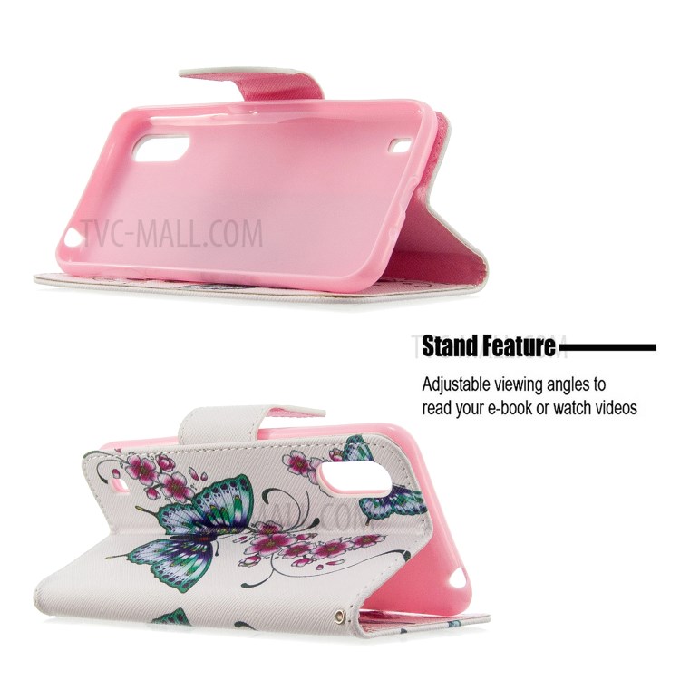 Impresión De La Cartera Superficie Del Soporte Del Teléfono Del Cuero Del Tirón Cubre Para Samsung Galaxy A01 - Mariposa Y Flores-5