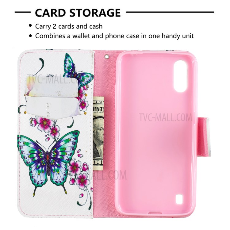 Impresión De La Cartera Superficie Del Soporte Del Teléfono Del Cuero Del Tirón Cubre Para Samsung Galaxy A01 - Mariposa Y Flores-6