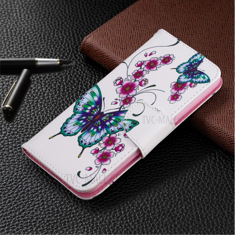 Impresión De La Cartera Superficie Del Soporte Del Teléfono Del Cuero Del Tirón Cubre Para Samsung Galaxy A01 - Mariposa Y Flores-7