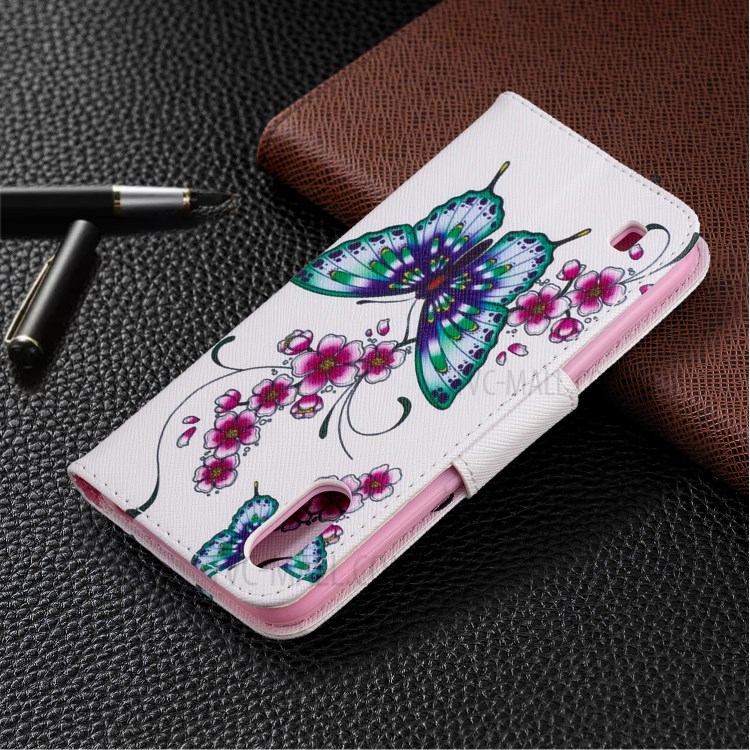 Impresión De La Cartera Superficie Del Soporte Del Teléfono Del Cuero Del Tirón Cubre Para Samsung Galaxy A01 - Mariposa Y Flores-8