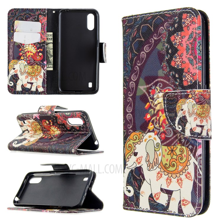 Printing Surface Wallet Stand Flip Leather Phone Covering for Samsung Galaxy A01 - Malanda and Elephant-1