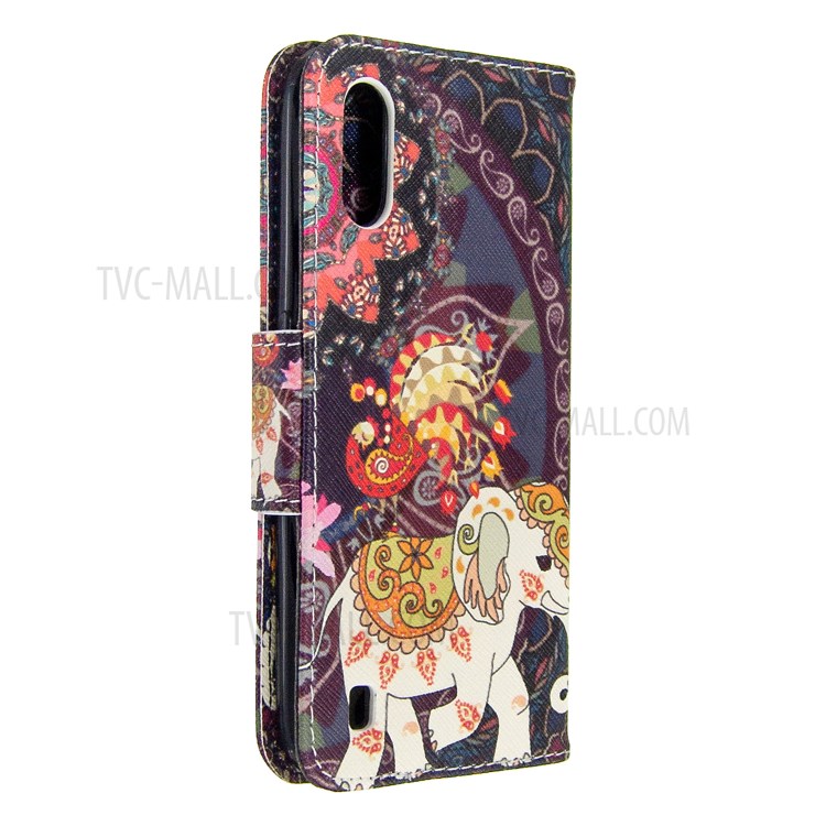 Printing Surface Wallet Stand Flip Leather Phone Covering for Samsung Galaxy A01 - Malanda and Elephant-3