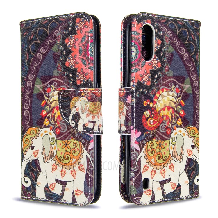 Printing Surface Wallet Stand Flip Leather Phone Covering for Samsung Galaxy A01 - Malanda and Elephant-4