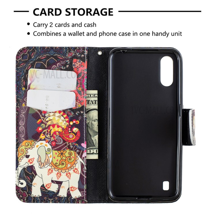 Printing Surface Wallet Stand Flip Leather Phone Covering for Samsung Galaxy A01 - Malanda and Elephant-6