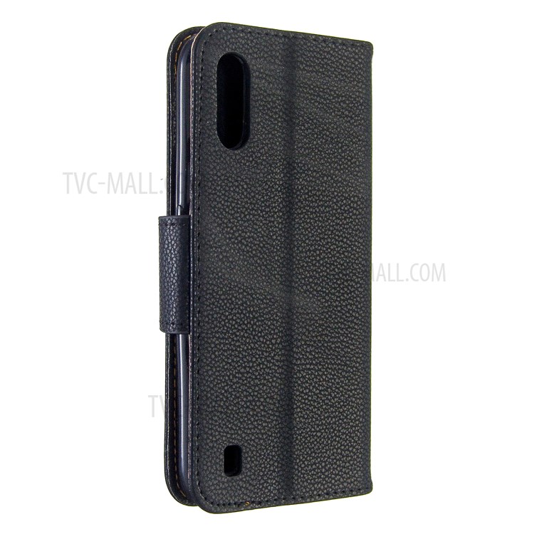 Litchi Skin Wallet Leather Stand Case for Samsung Galaxy A01 - Black-3