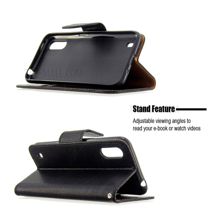 Litchi Skin Wallet Leather Stand Case for Samsung Galaxy A01 - Black-5