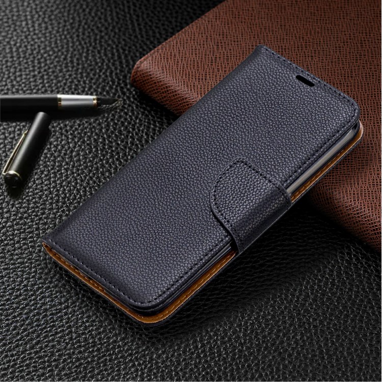 Litchi Skin Wallet Leather Stand Case for Samsung Galaxy A01 - Black-7