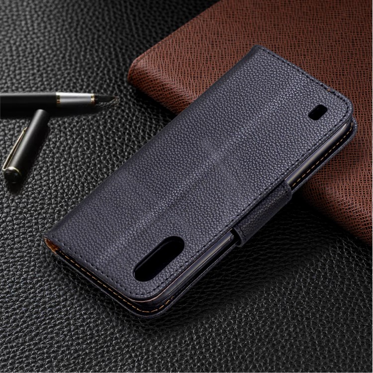 Litchi Skin Wallet Leather Stand Case for Samsung Galaxy A01 - Black-8