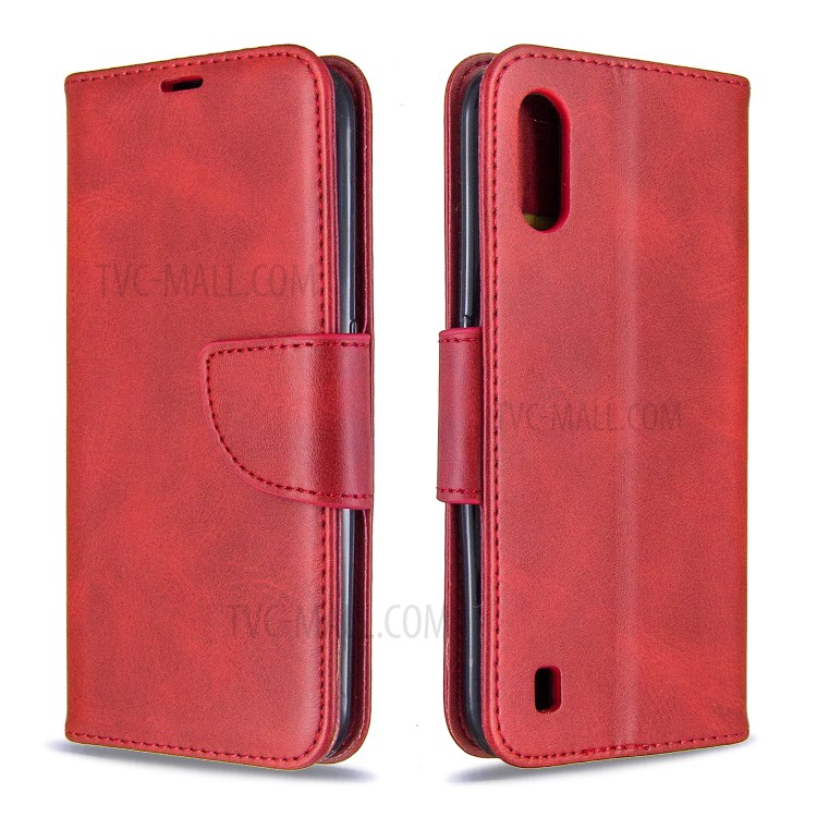 Wallet Leather Stand Case for Samsung Galaxy A01 - Red-4