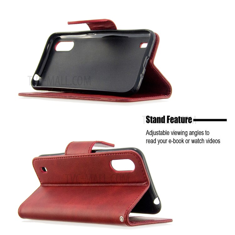 Wallet Leather Stand Case for Samsung Galaxy A01 - Red-5