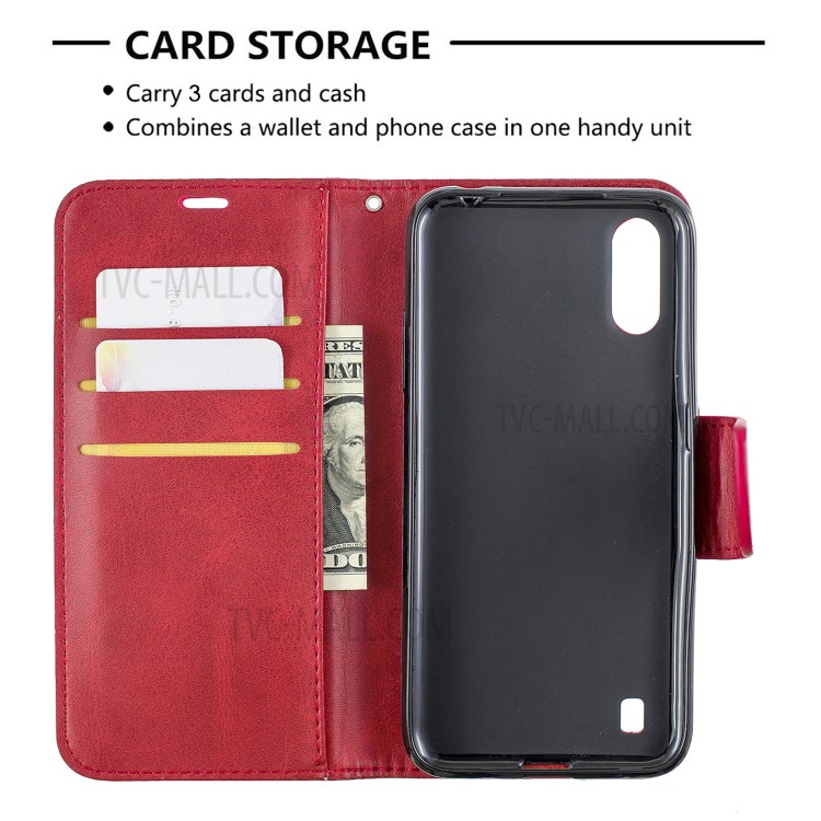 Wallet Leather Stand Case for Samsung Galaxy A01 - Red-6