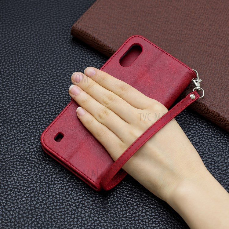 Wallet Leather Stand Case for Samsung Galaxy A01 - Red-9